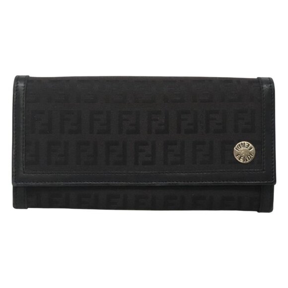 FENDI Zucchino Canvas Long Wallet Black Auth bs25132 - Picture 2 of 16